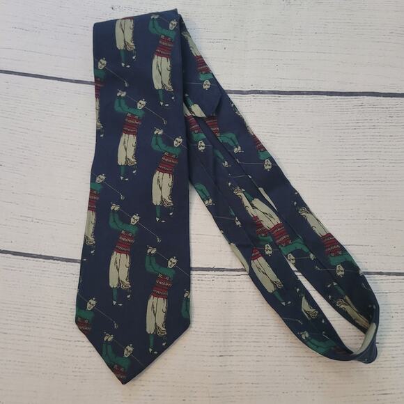 Robert Talbott Size OS Golfer Print Tie Pebble Beach Vintage Novelty Accessory - Picture 1 of 4